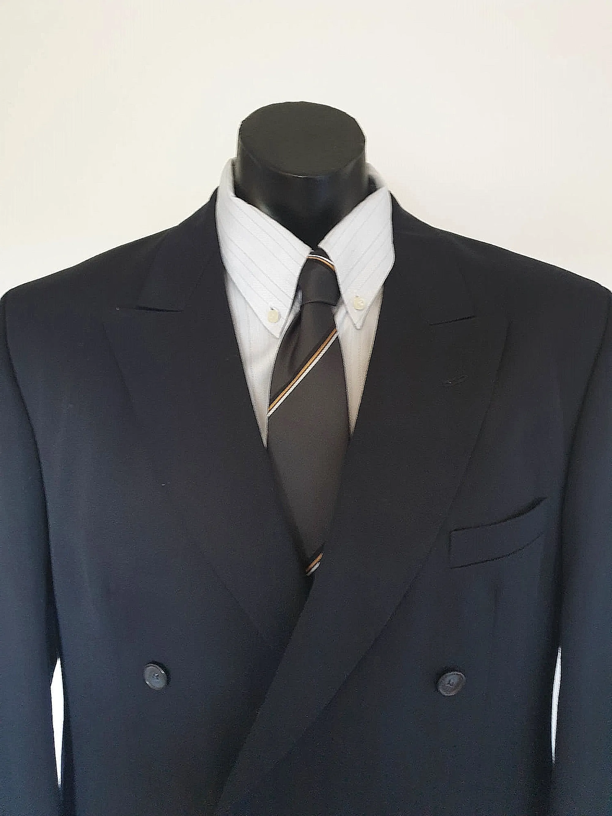 Navy Blue Double-breasted Gabardine Suit Jacket by Fletcher Jones - Size 107R
