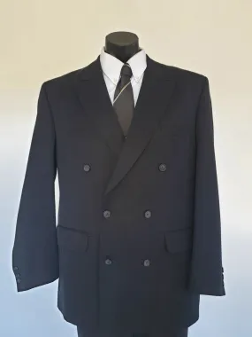 Navy Blue Double-breasted Gabardine Suit Jacket by Fletcher Jones - Size 107R