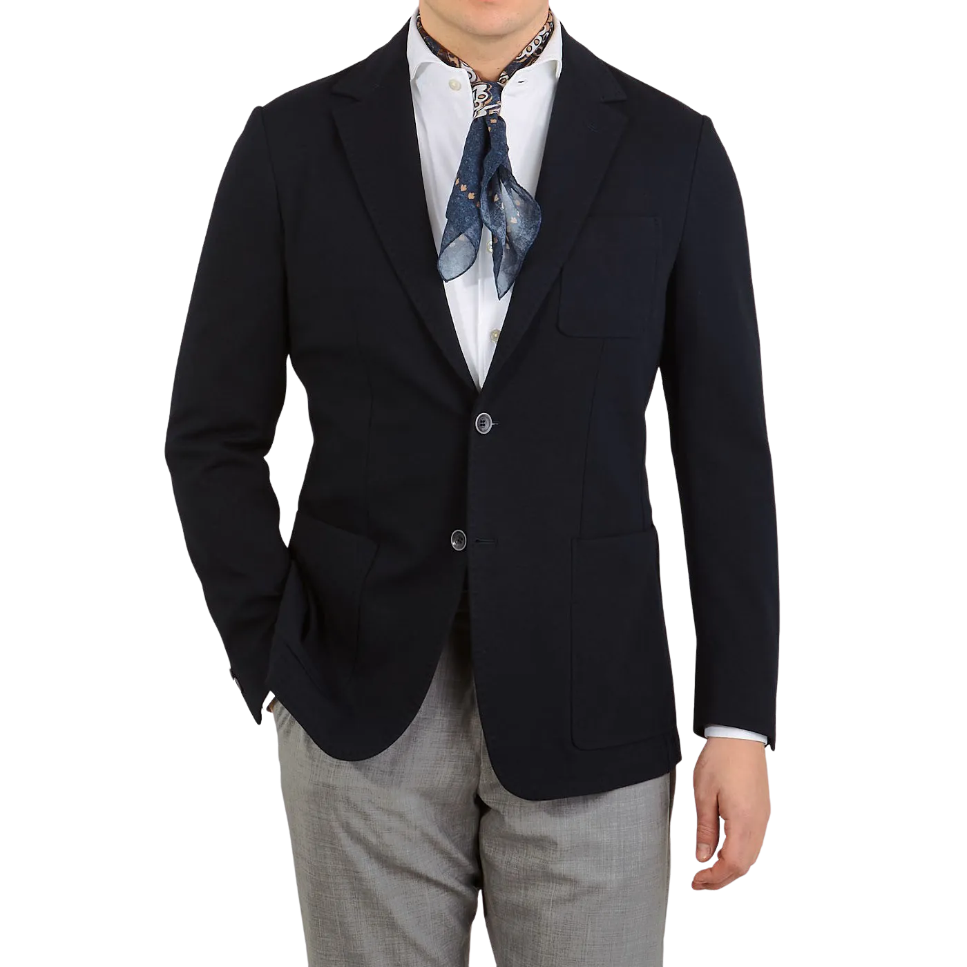Navy Cotton Jersey Unconstructed Blazer