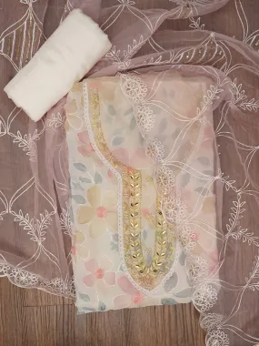 Pink Floral Embroidered Organza Dress Material with Dupatta