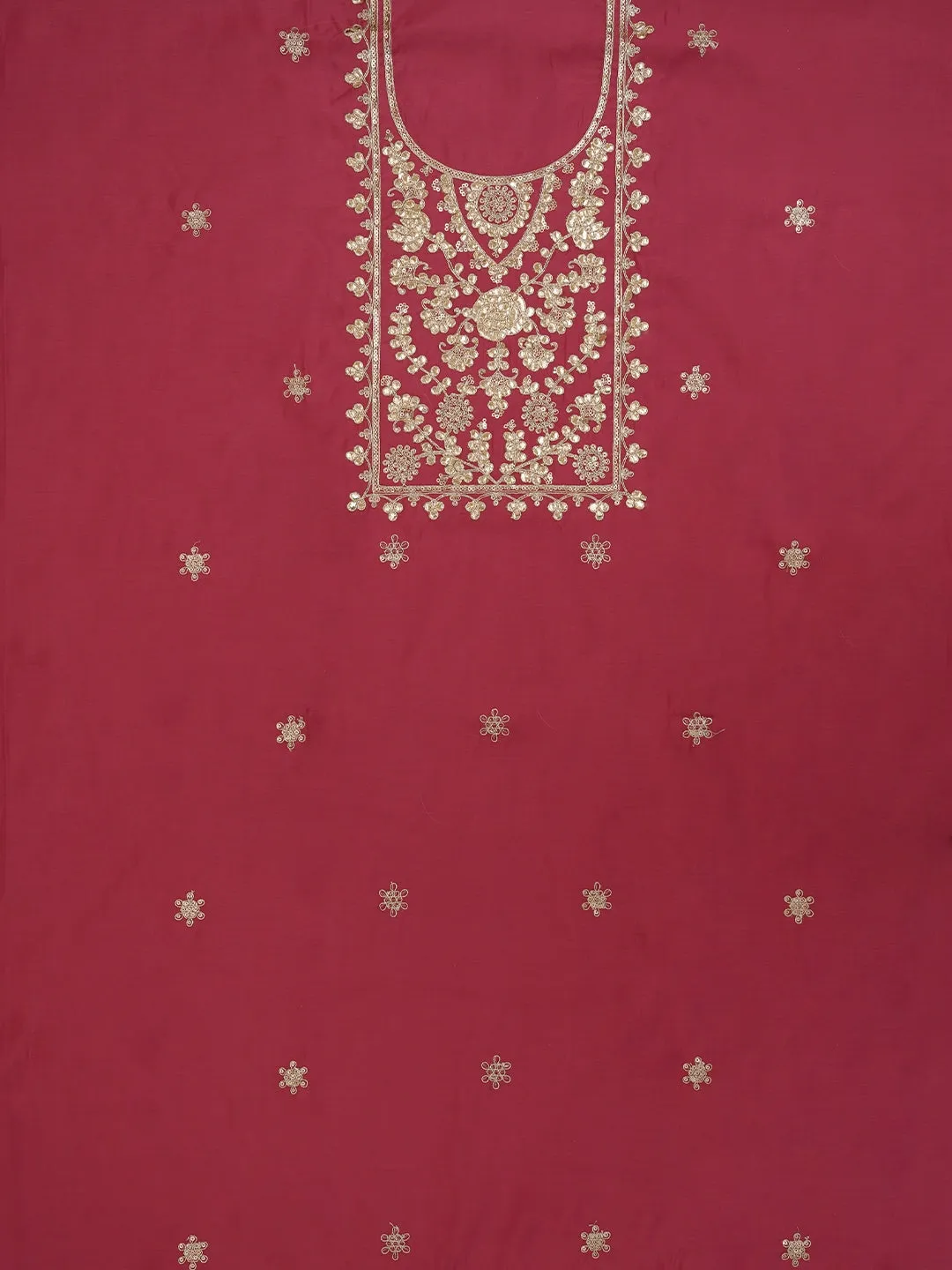 Pink Floral Printed Embroidered Pure Silk Dress Material with Dupatta