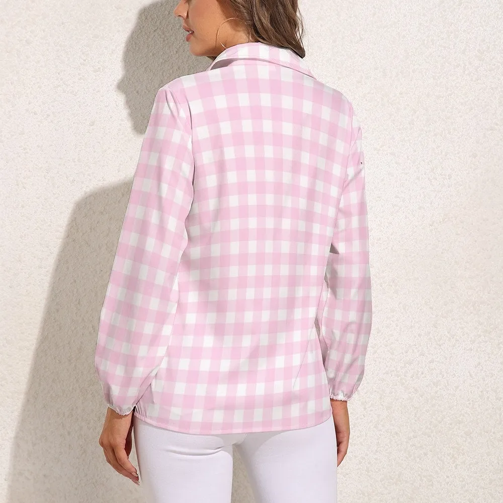 Pink Gingham Blouse, PinkBlouse Women, Vintage inspired Top, Pink Top Women, pin up top women, barbie inspired top, Long sleeve top Women