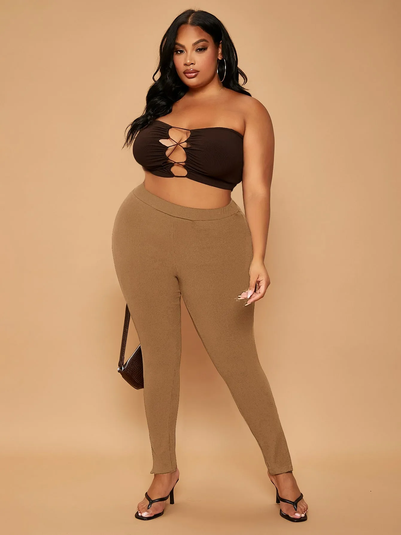 Plain Split Cropped Plus Size Leggings