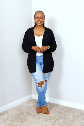 POPCORN CARDIGAN SWEATER w/ POCKETS | BLACK