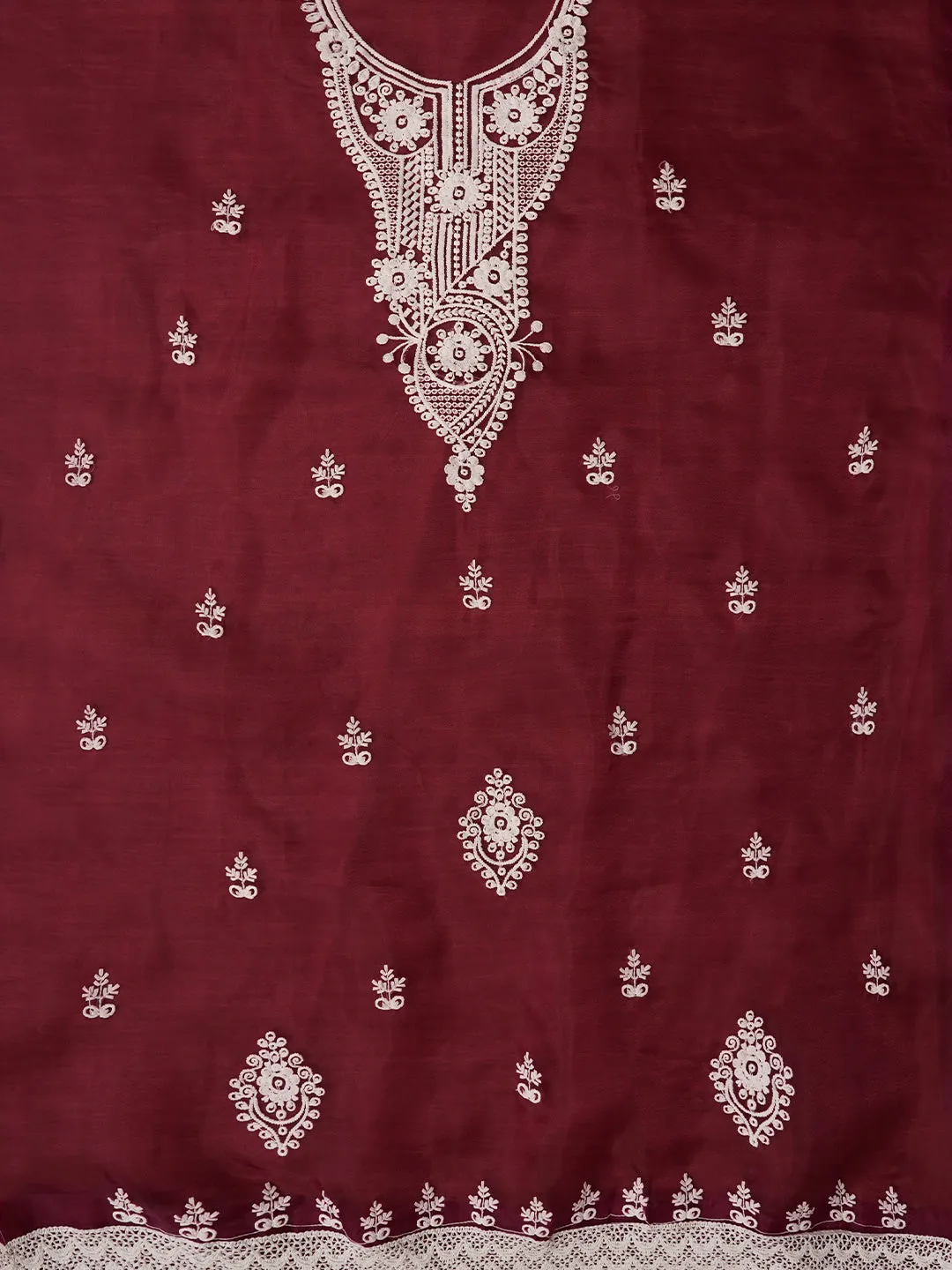 Purple Embroidered Organza Dress Material with Dupatta