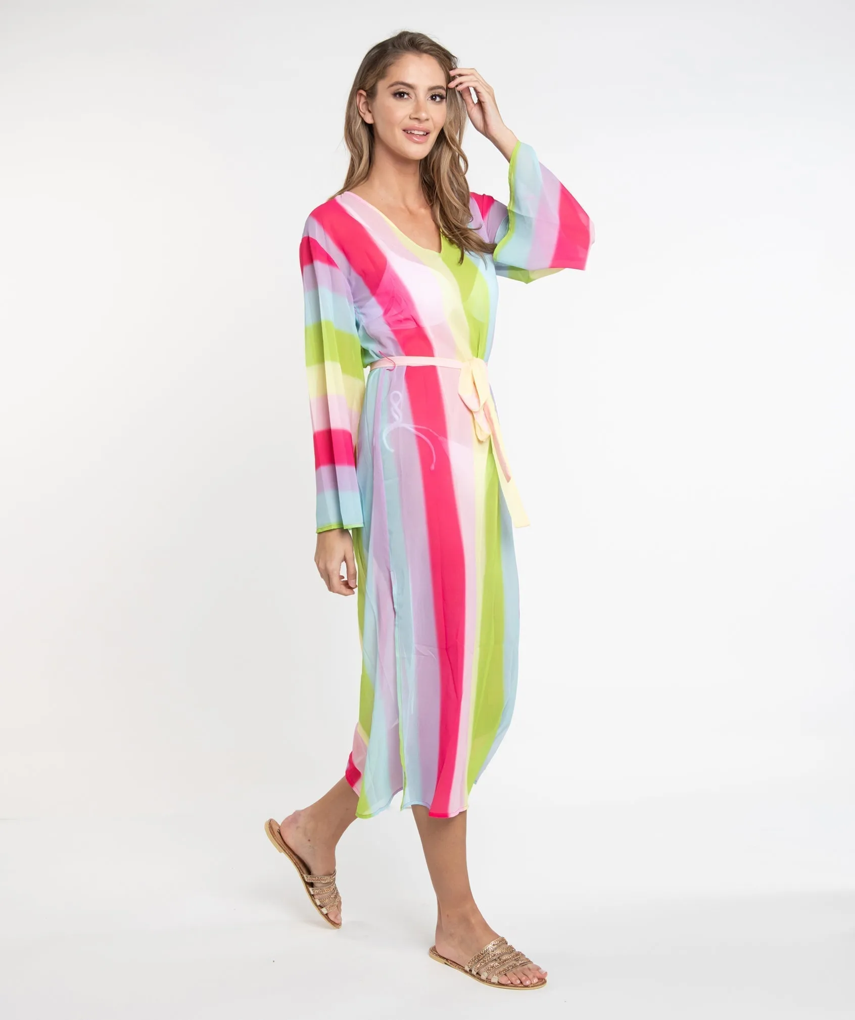 Rainbow Stripe Maxi Beach Dress