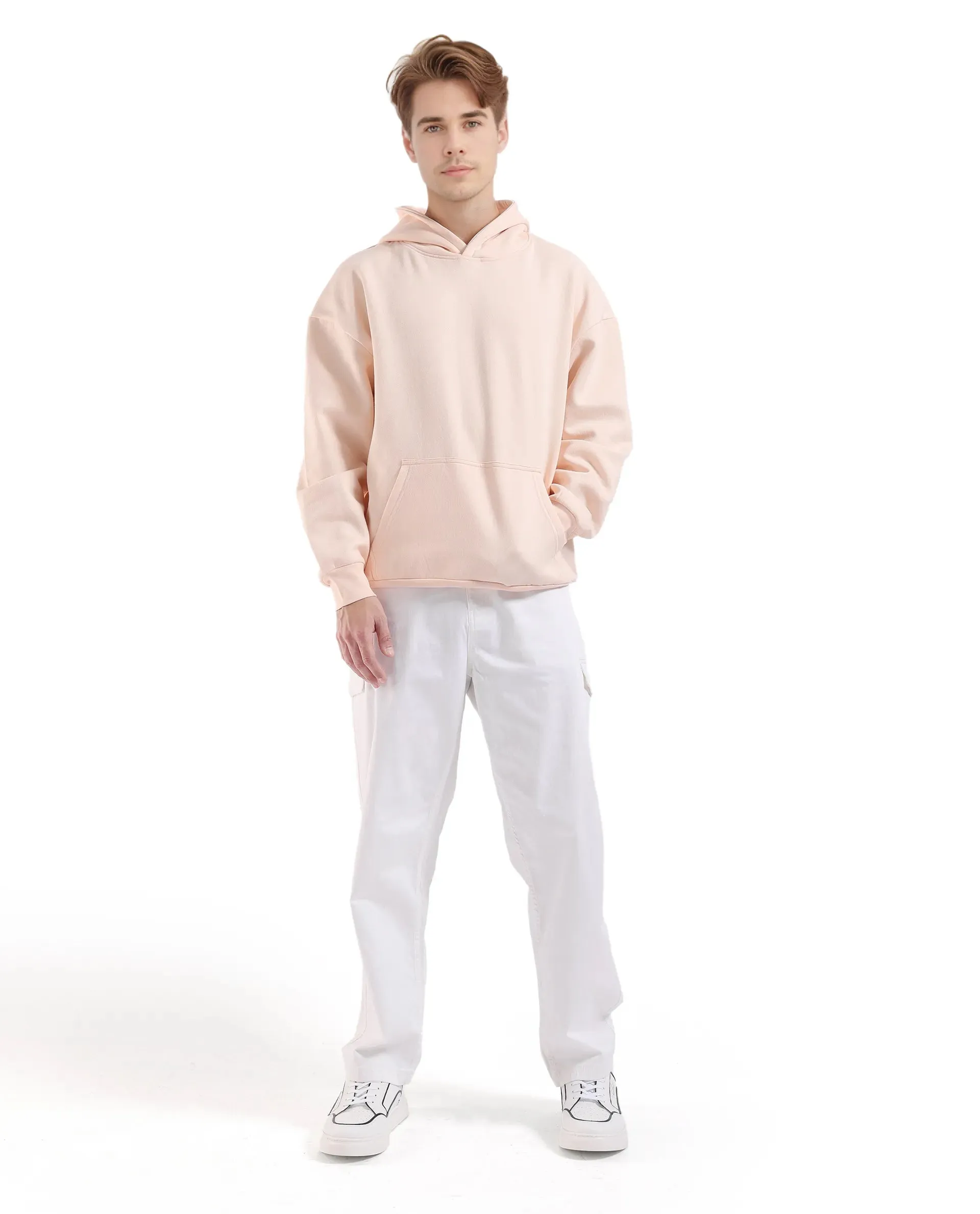Rare Rabbit Men Laurl Light Pink Cotton Polyester Fabric Full Sleeve Hooded Boxy Fit Puff Printed Sweatshirt