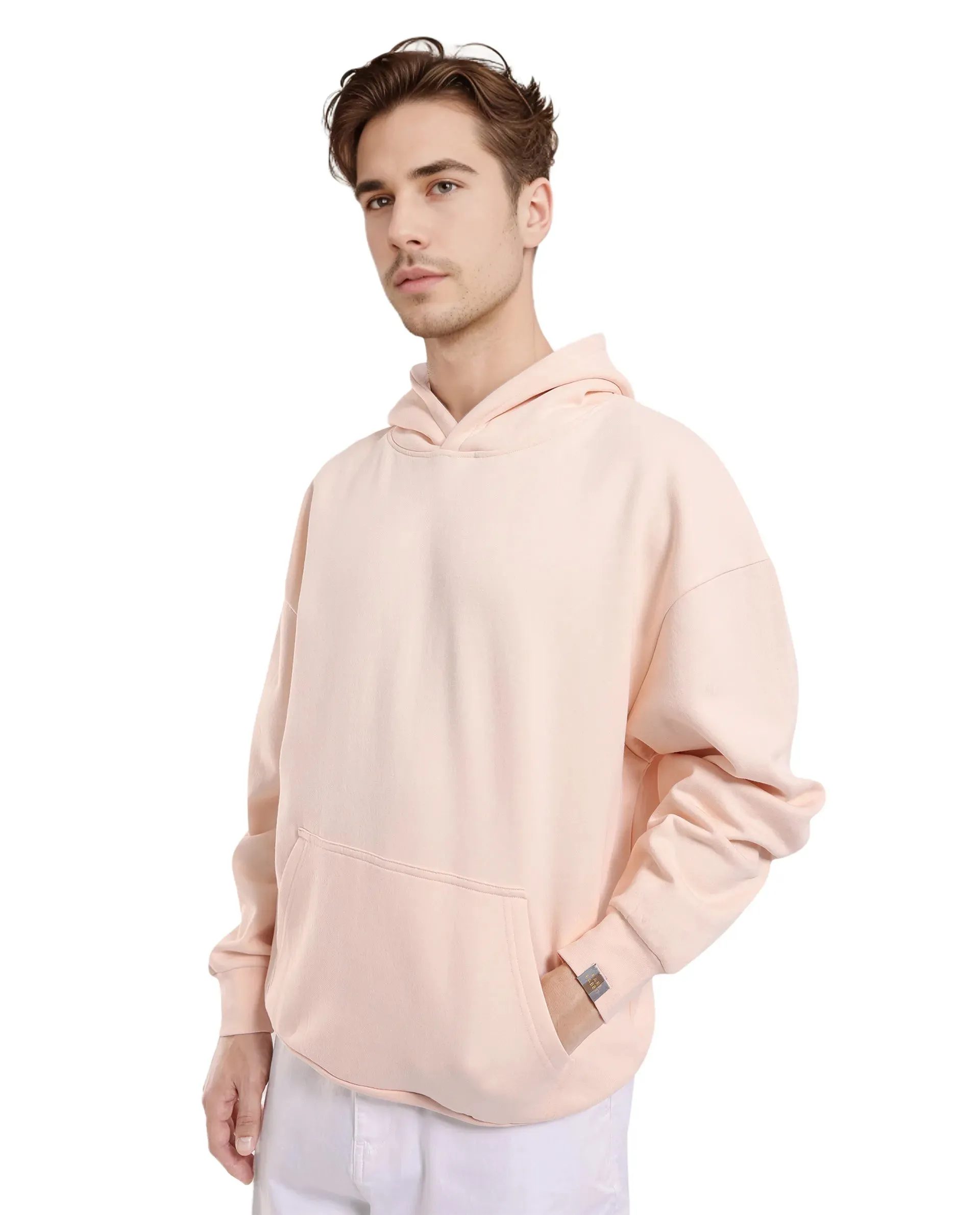 Rare Rabbit Men Laurl Light Pink Cotton Polyester Fabric Full Sleeve Hooded Boxy Fit Puff Printed Sweatshirt