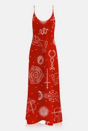 Red Floor Length Slip Dress