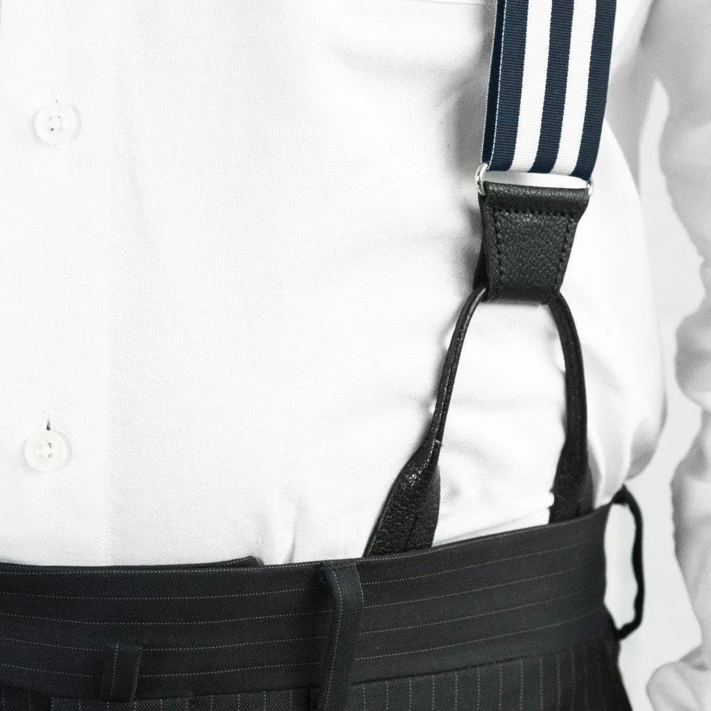 Regal Navy - White & Navy Striped Suspenders