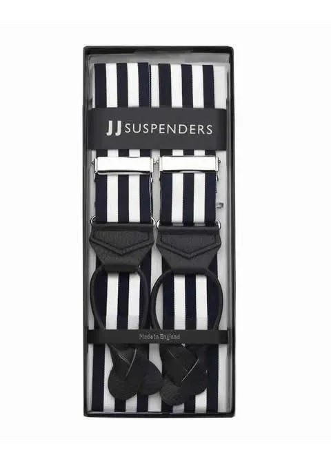 Regal Navy - White & Navy Striped Suspenders