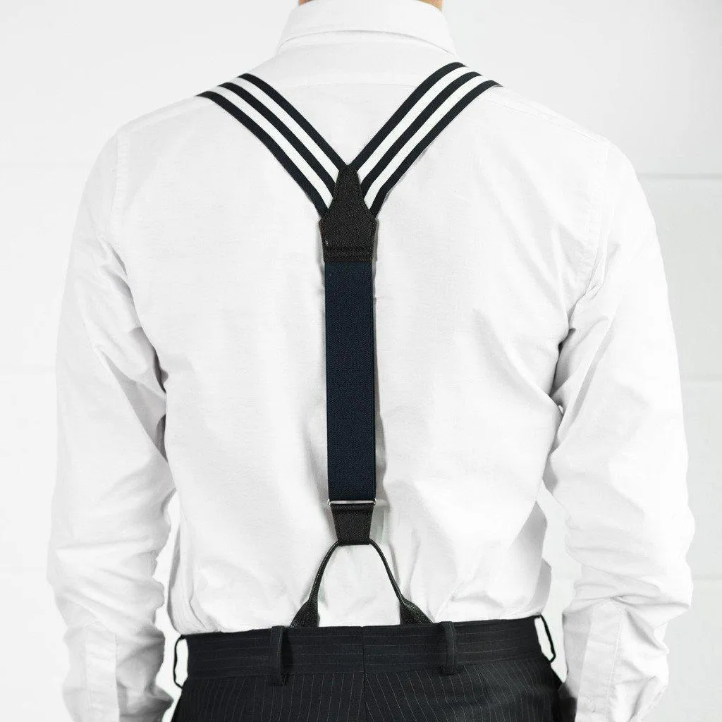 Regal Navy - White & Navy Striped Suspenders
