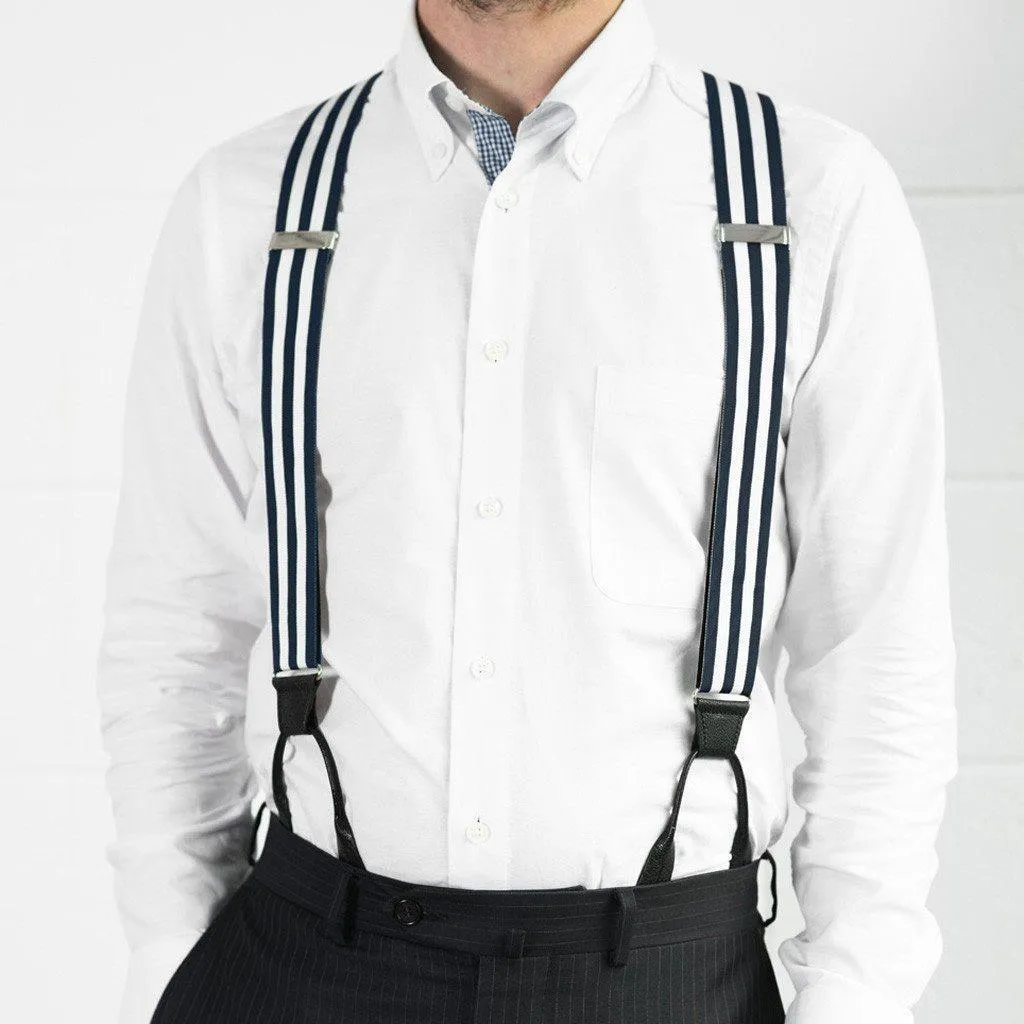 Regal Navy - White & Navy Striped Suspenders