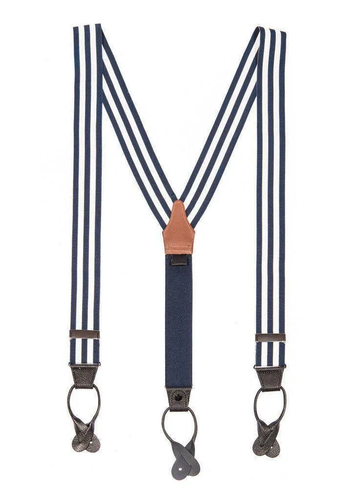 Regal Navy - White & Navy Striped Suspenders