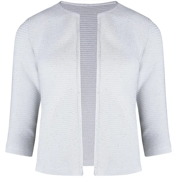 Rib Silk Sequin Cardigan in White
