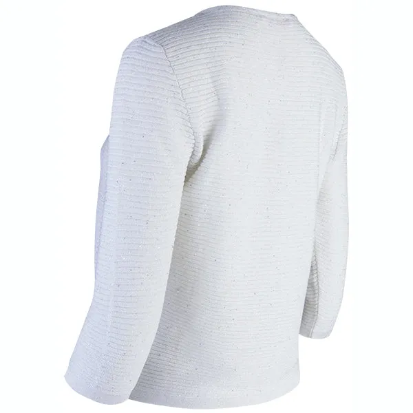Rib Silk Sequin Cardigan in White