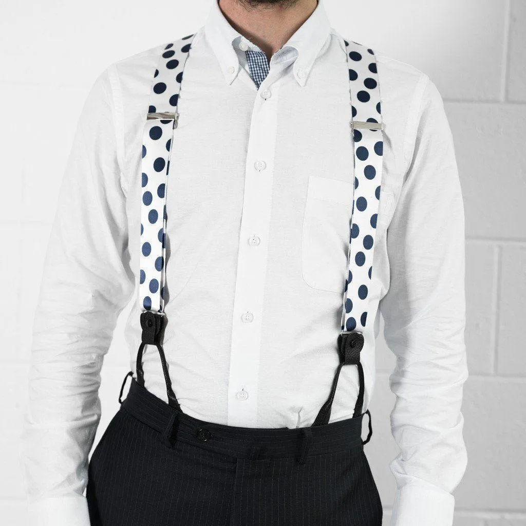 Sapphire Sphere - White & Blue Polka Dot Suspenders