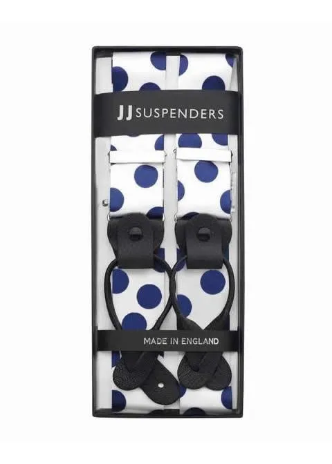 Sapphire Sphere - White & Blue Polka Dot Suspenders