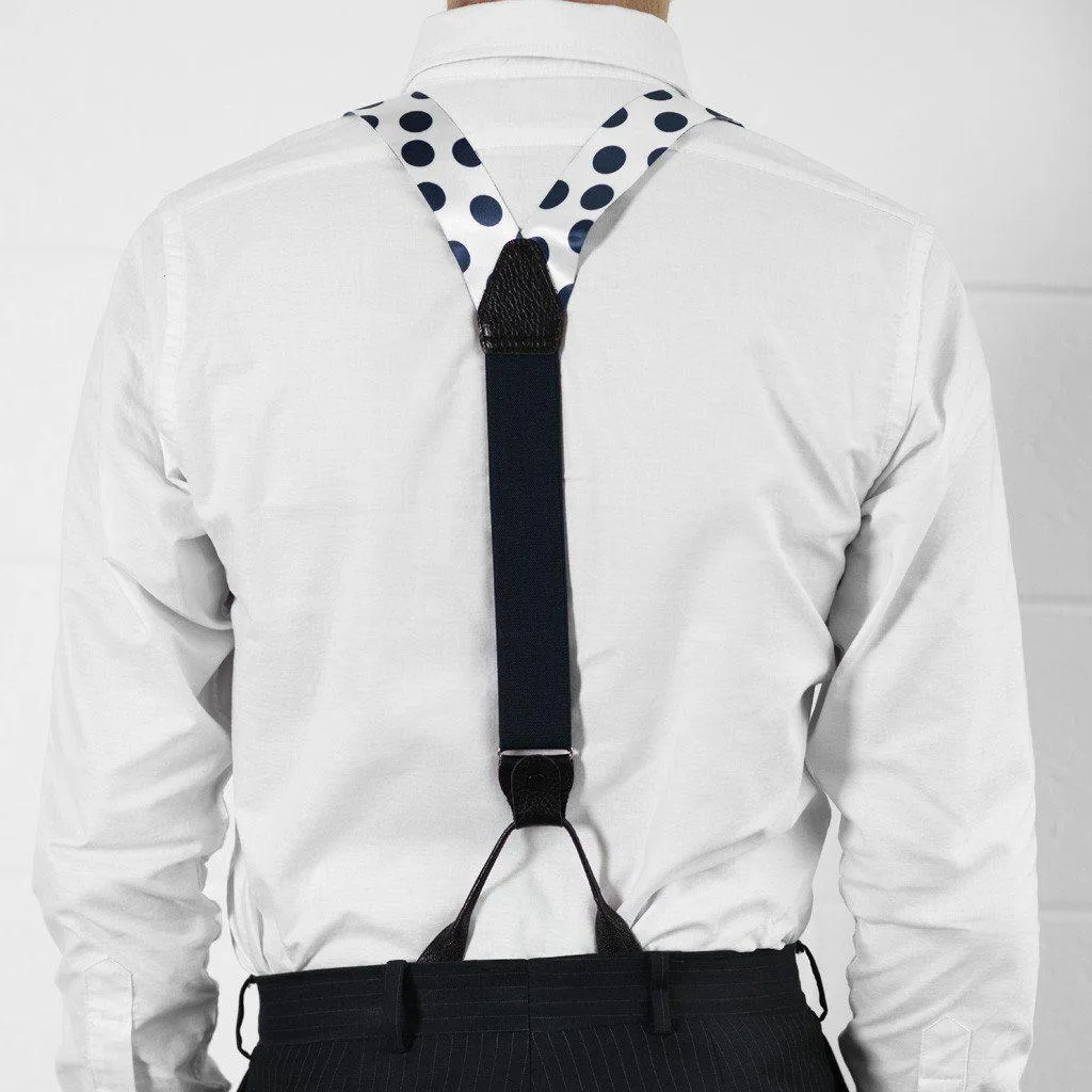 Sapphire Sphere - White & Blue Polka Dot Suspenders