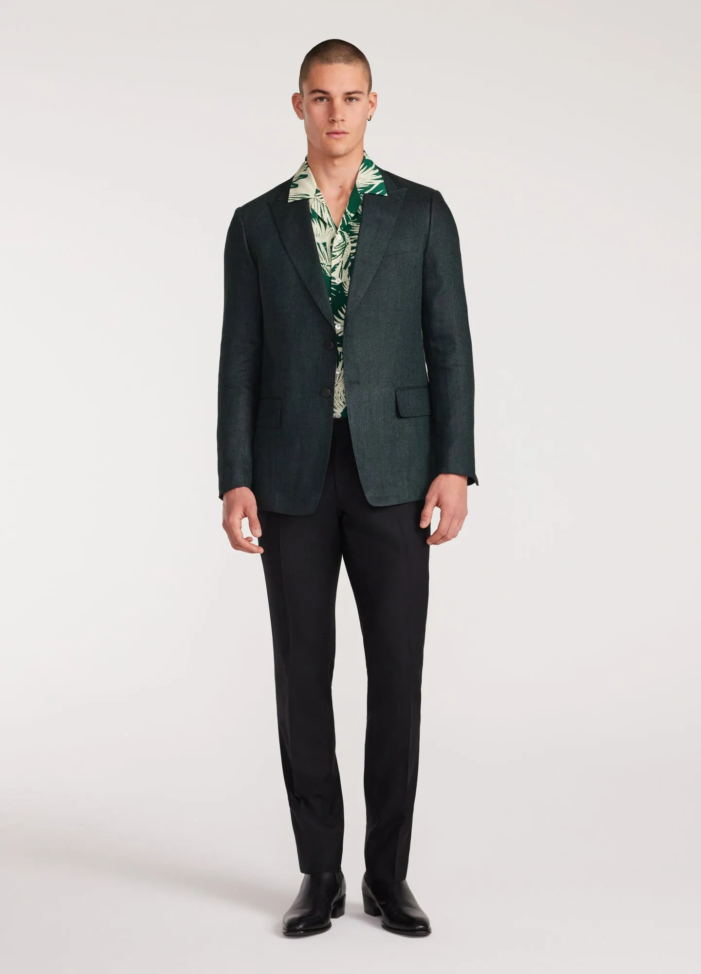 Silk Linen Blazer Dark Green