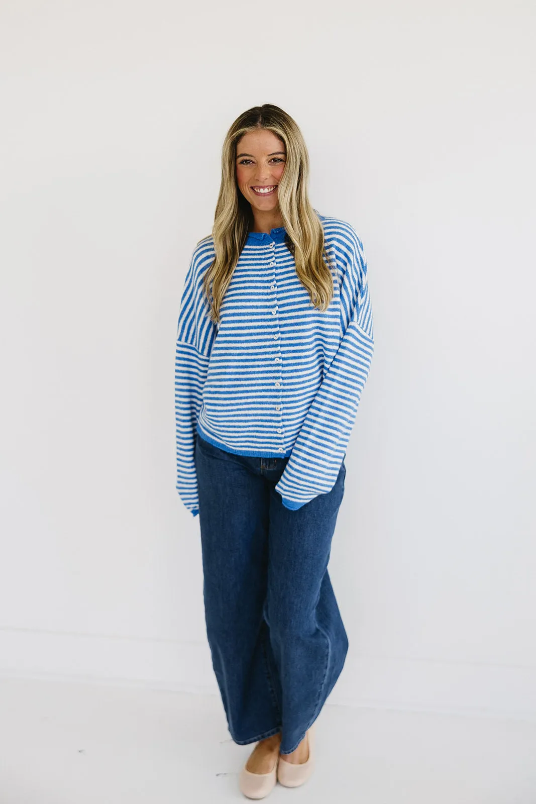 Tyler Stripe Cardigan - Blue