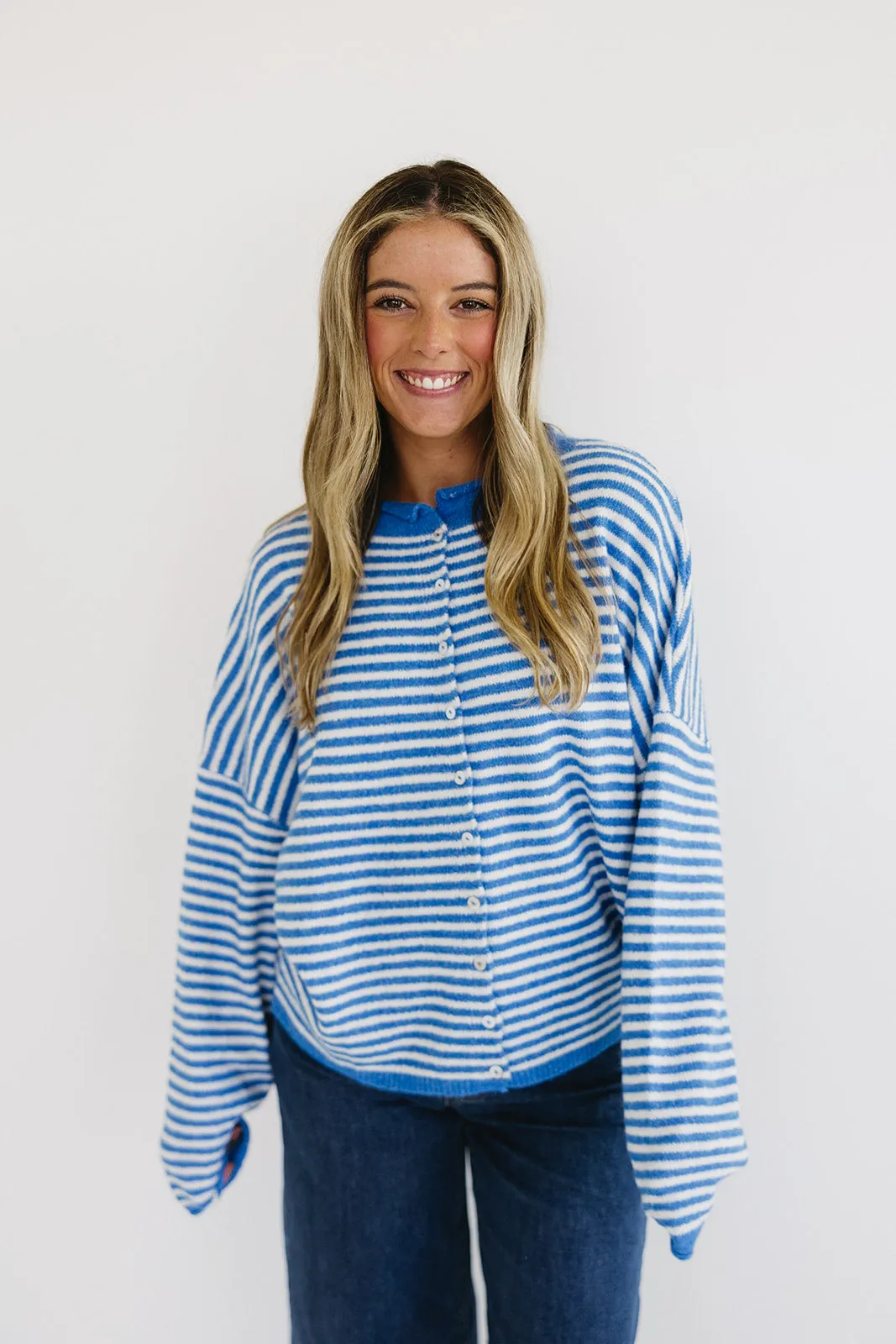 Tyler Stripe Cardigan - Blue