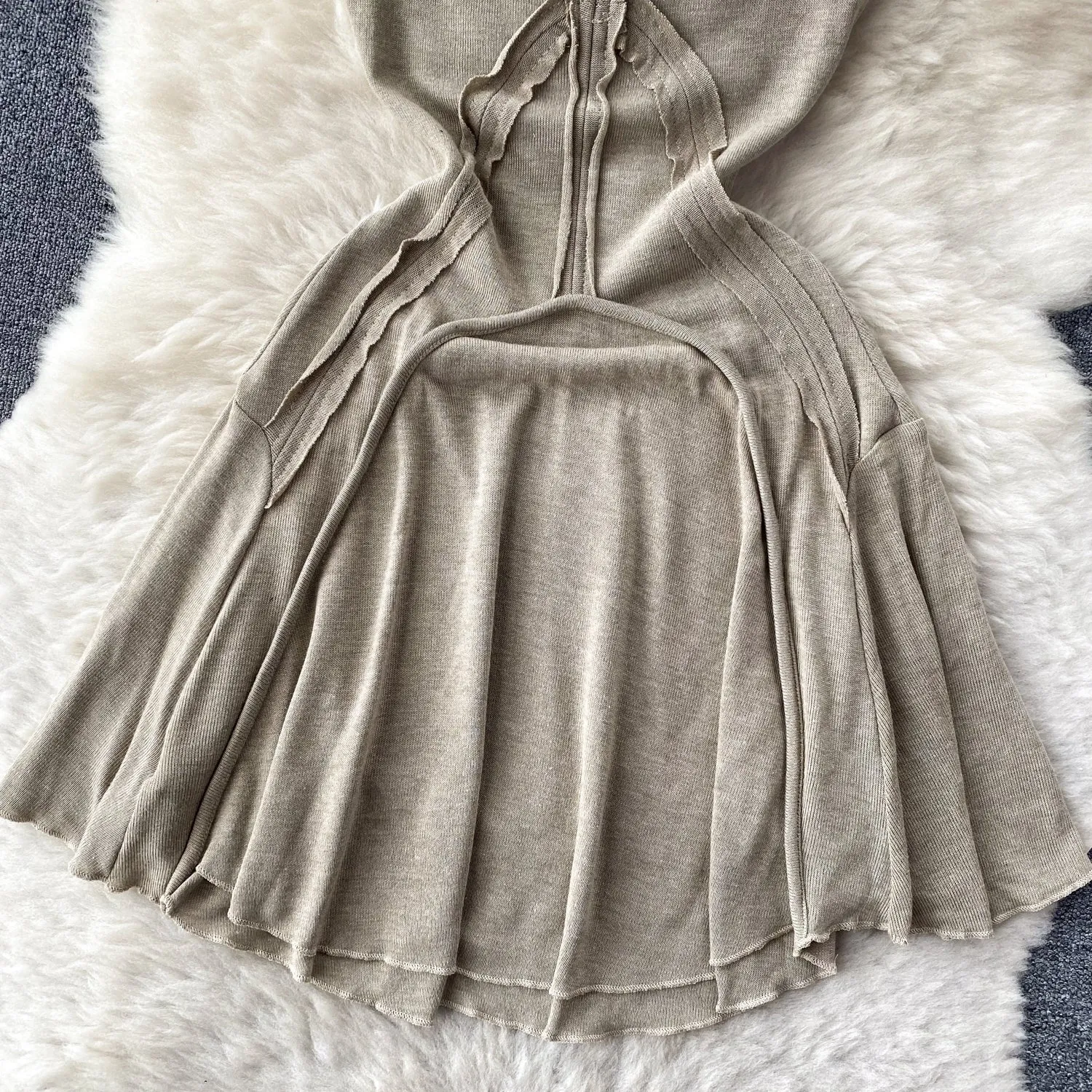 U-collar Solid Color Slip Dress