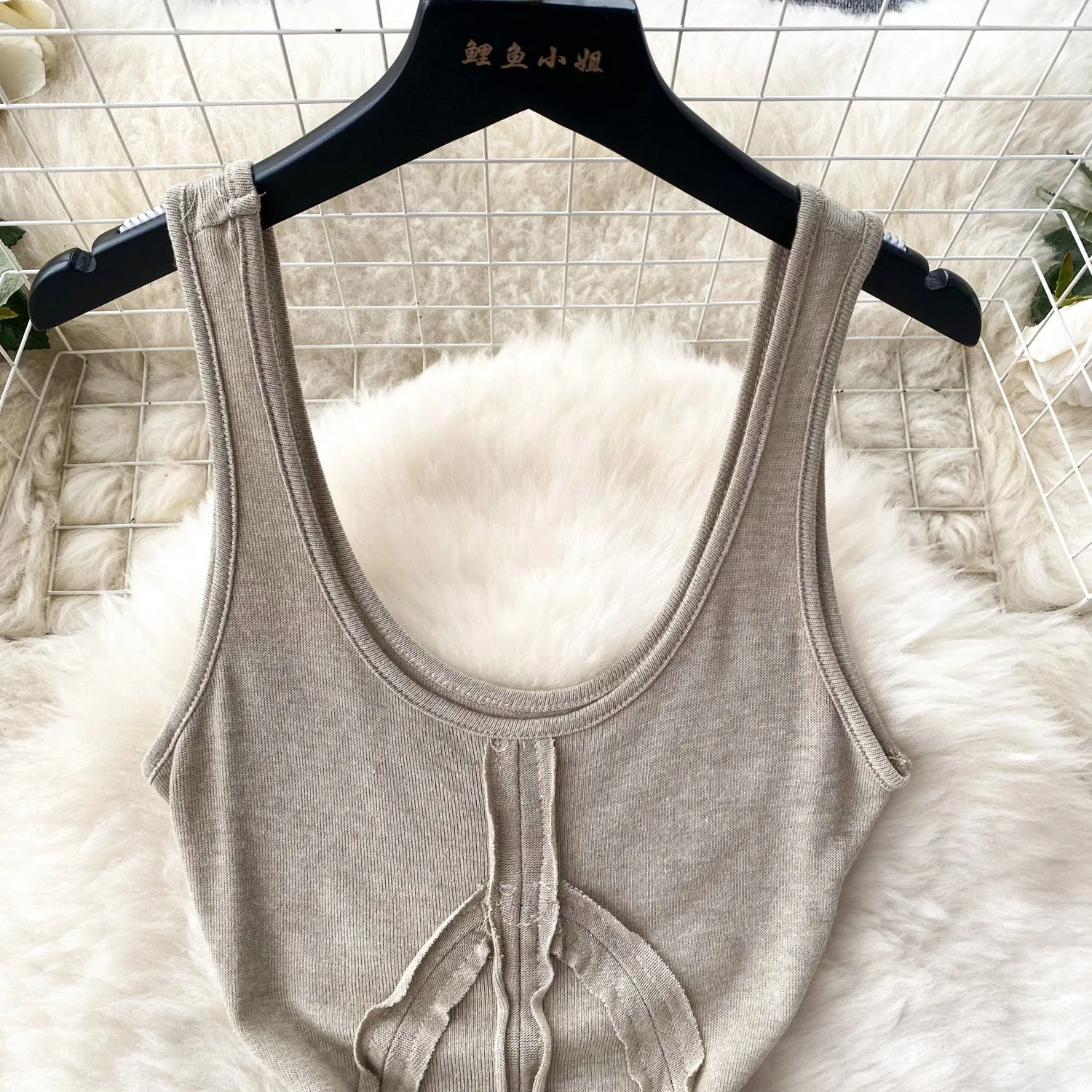 U-collar Solid Color Slip Dress