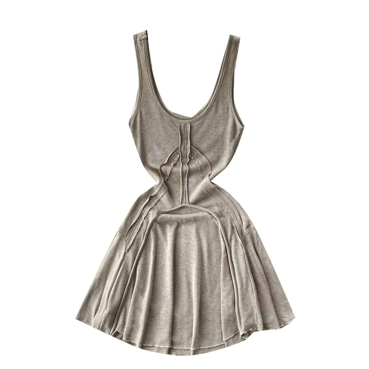 U-collar Solid Color Slip Dress