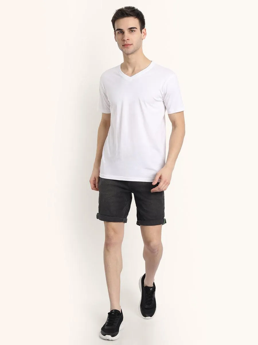 V Neck SHORT SLEEVE T SHIRT - White