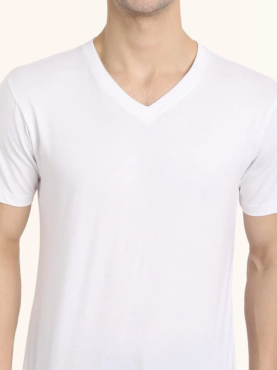 V Neck SHORT SLEEVE T SHIRT - White