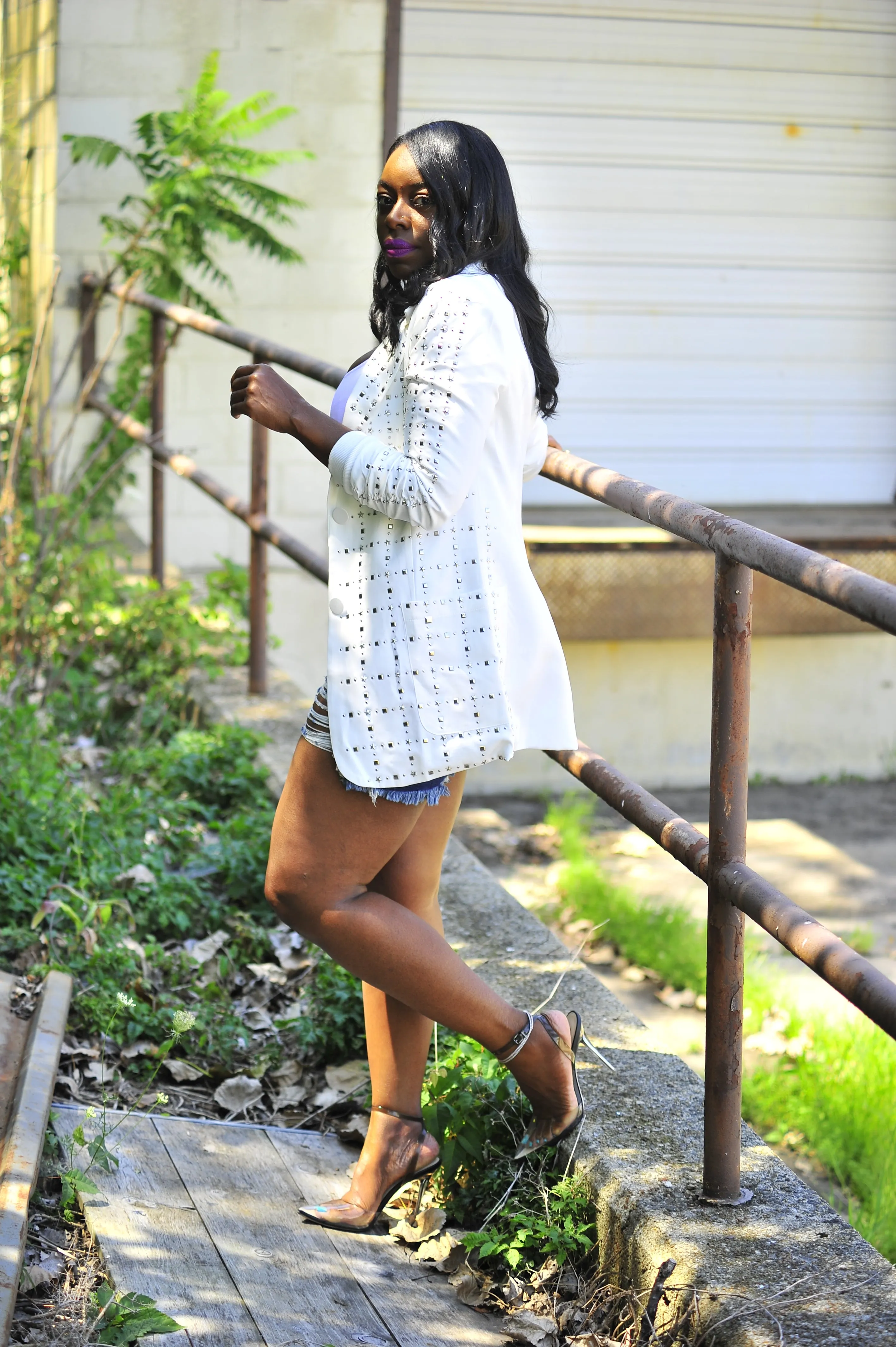 White Silver Studded Blazer