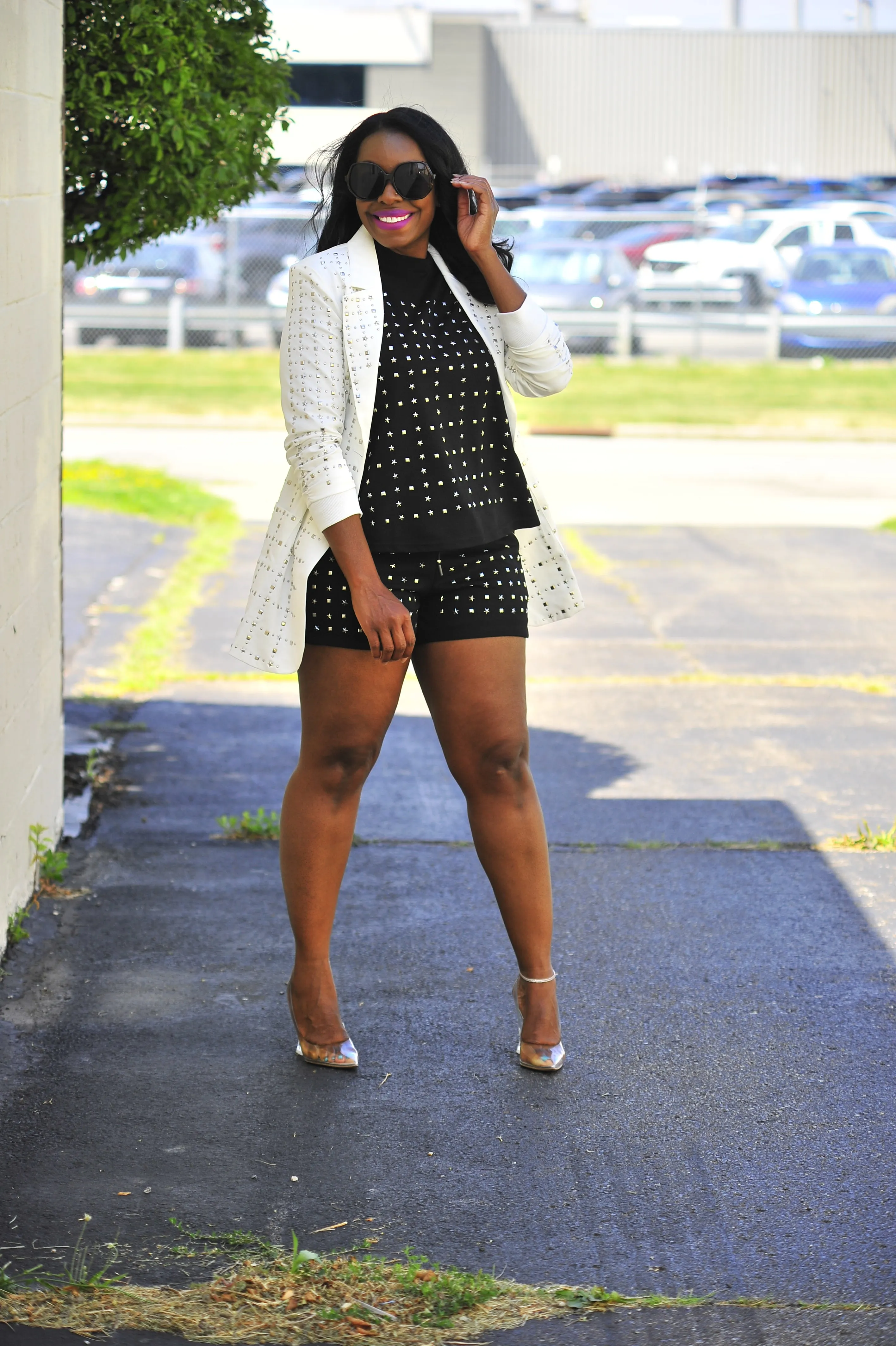 White Silver Studded Blazer