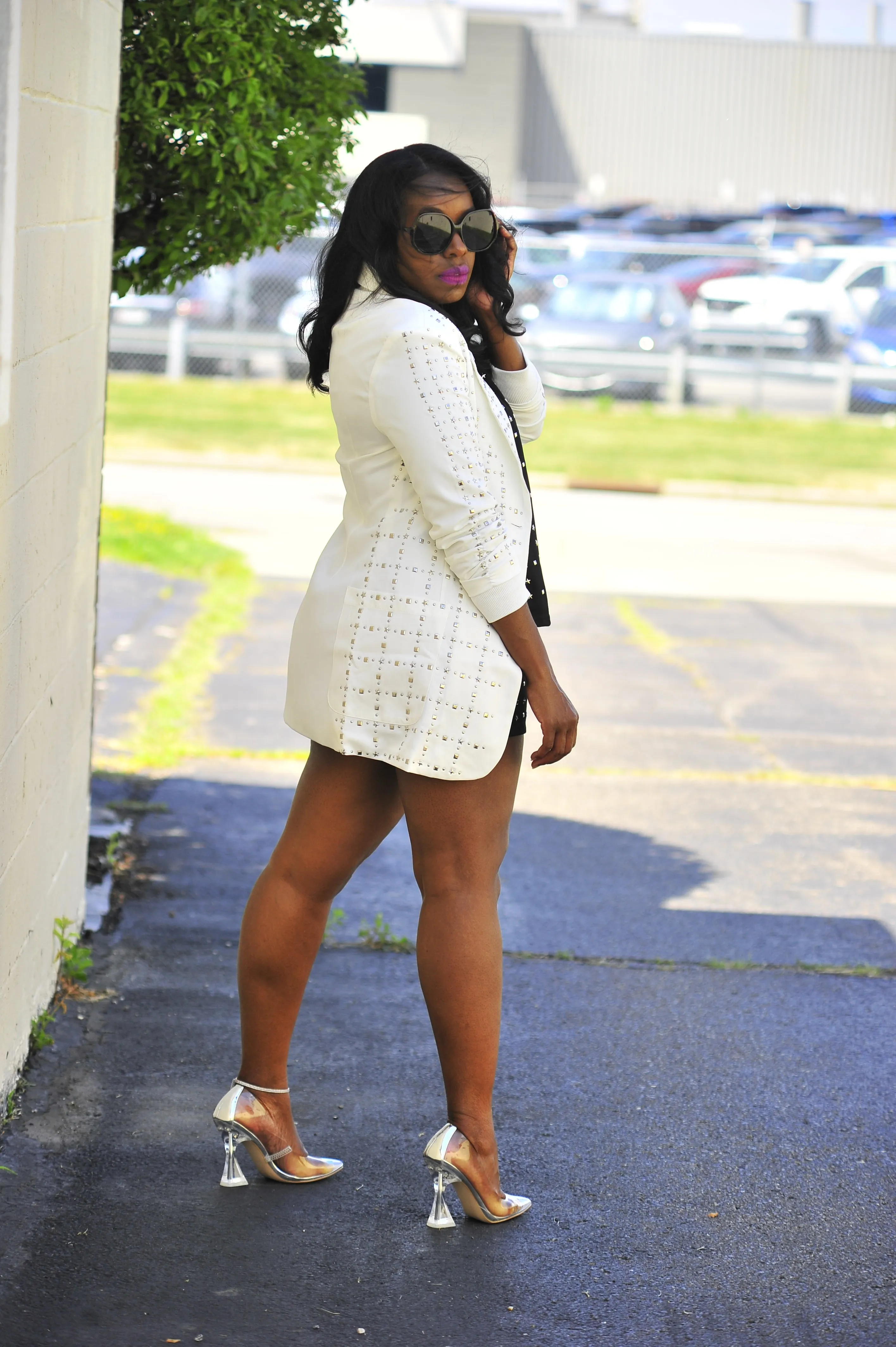 White Silver Studded Blazer
