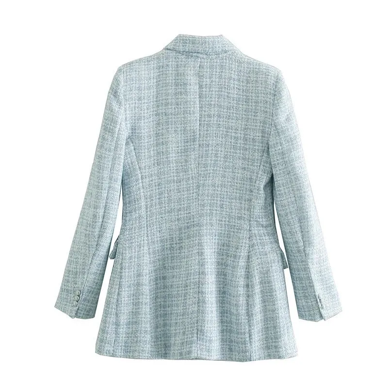 Women Blazer | Double Breasted Coat | Vintage Tweed Blazer | Sky Blue Tweed Blazer | Women Office Blazer | Tweed Check Blazer |Casual Blazer