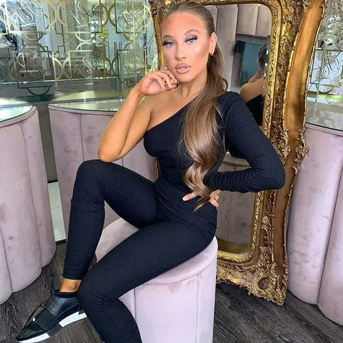 Women One Shoulder Full Sleeve Crop Top Sporty Leggings
