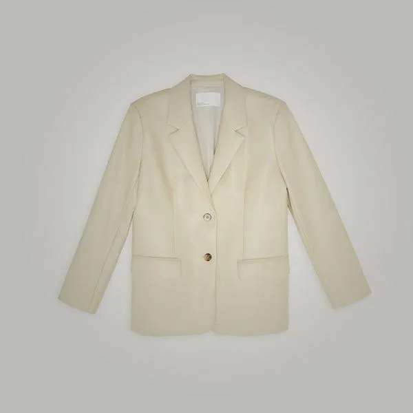 Women's Cream Goatskin Leather Blazer Coat